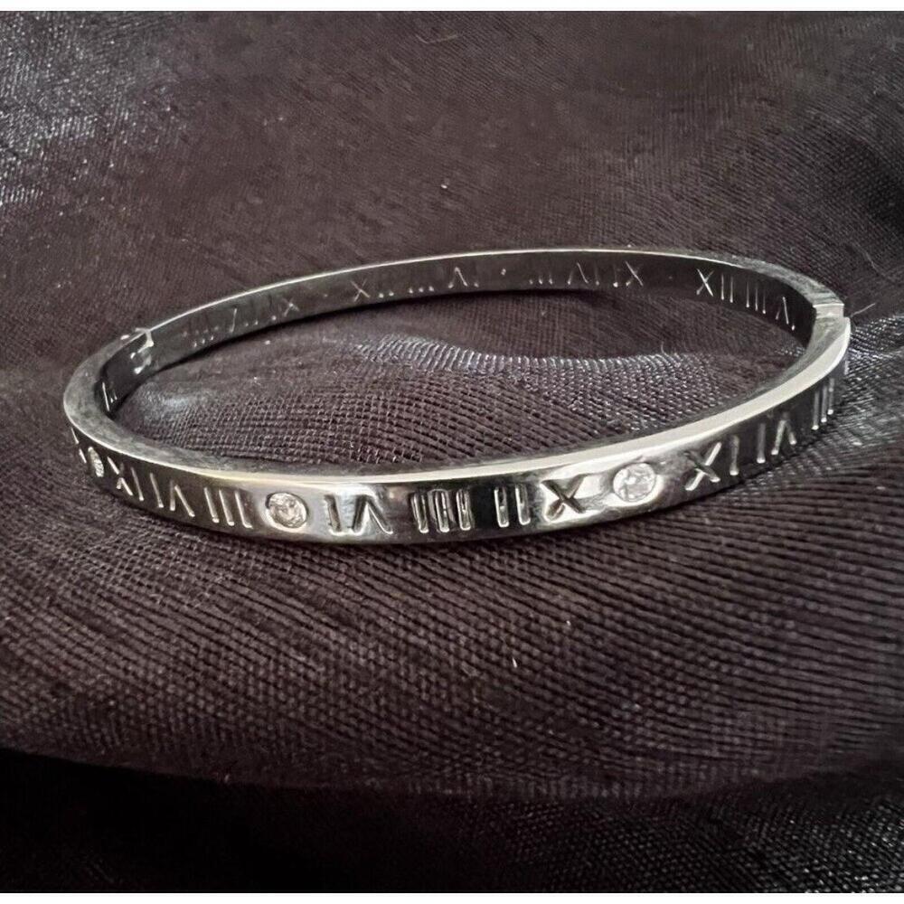 Silver Plated Cubic Zirconia Bangle Bracelet Stainless Steel womens jewelry
